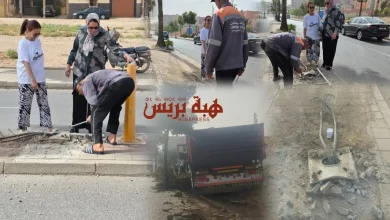 سطات..شاحنة كبيرة الحجم تُطيح بعمود كهربائي بالشارع العام